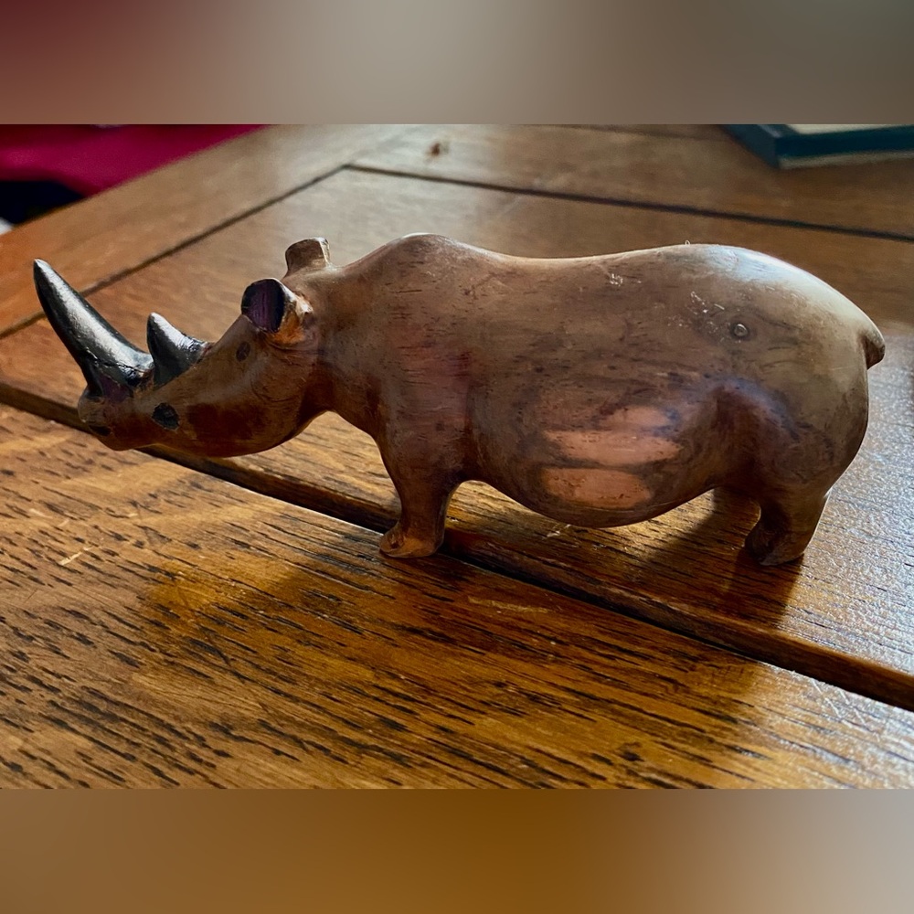 Handcarved 2 Horned African Rhino. Amazing piece of art. Wood is smooth. EC - Picture 2 of 15